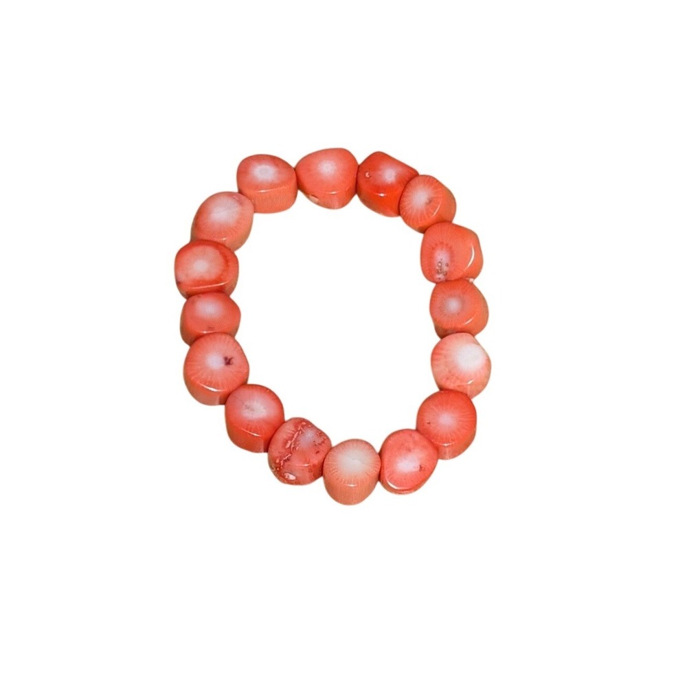VTG Pink Coral Bead Bracelet Boho Chunky Heishi Wheel Slice Stretch Apple Sponge